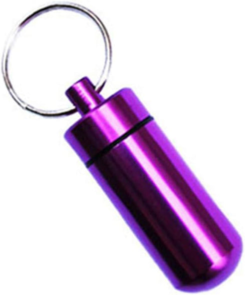 Purple Pill Organizer Mini Pill Box, Metal Pill Box Emergency Medicine Drug Box Tank with Keychain Case Stainless Steel for Outdoor Travel Waterpr...