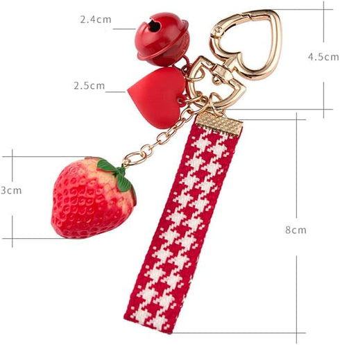 Keychain Strawberry and Bell Pendant Keyring Key Holder Men Women Key Chain Wallet Bag Pendant Charms Gift for Birthday Christmas Festival...