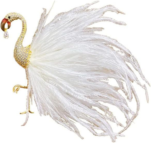 Flamingo Brooch Pin for Women Girls CZ Crystal Big Pink Feather Animal Badge Brooches Lapel Pins Boutonniere Corsage Cloth Dress Suit Tie Accessor...