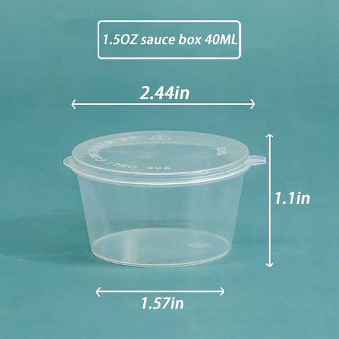 50Pcs/lot 1/1.5 Ounce Small Plastic Disposable Sauce Cups Food Storage Containers Clear Transparent Package Boxes + Lids (1.5 ounce)...
