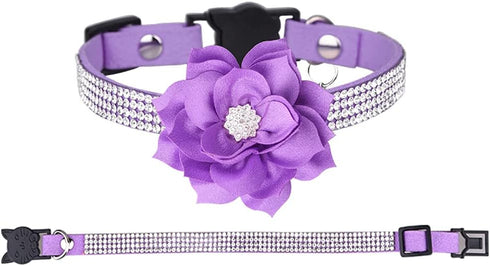 Pimaodog Rhinestones Dog Collar, Cute Dazzling Sparkling Soft Suede Leather Pet Cat Puppy Collars with Bell Soft Velvet Crystal Collars Girl Jewel...
