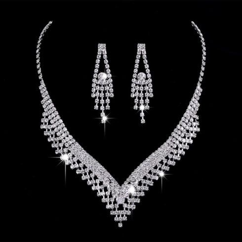 Unicra Silver Bride Wedding Jewelry Sets Crystal Bridal Necklace Earrings Set Rhinestone Costume Jewelry Set Prom Choker Necklace for Women and Br...