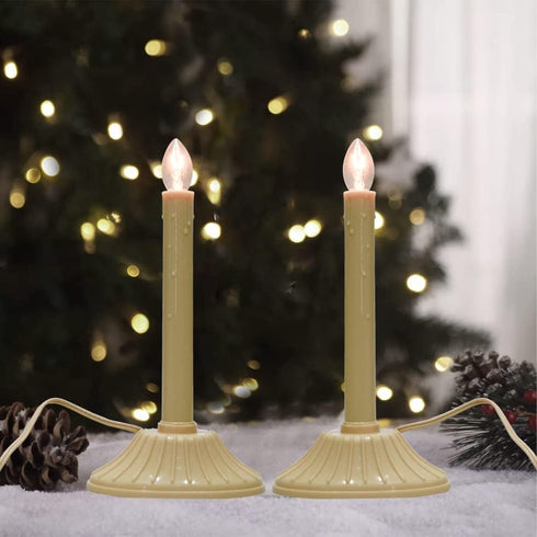 GOOTHY 1 Light Electric Window Candles, 2 Pack Christmas Candle Lights with 4 C7 Clear Bulbs(2 Spare), Plug in Electric Candles for Window Christm...