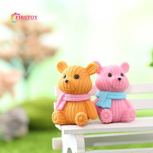 8Pcs Mini Resin Teddy Bear Figurines Cute Scarf Bears Desktop Ornaments Car Interior Decoration Garden FigurinesTiny Bear Statues Animals Sculptur...