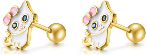 Cat Earring Screw Back Earrings Shypoallergenic Sterling Silver 18K Gold Plated Ideal Gift...