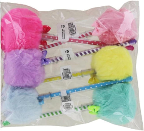 Puff Pom Poms Party Pens -6 Pack - Party Favor, Stocking or Gift Basket Stuffer...