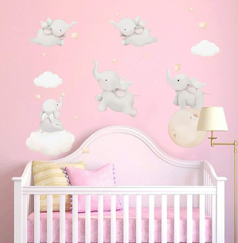 Runtoo Elephant Wall Decal Kids Animals Art Wall Stickers Baby Nursery Bedroom Space Wall Décor...
