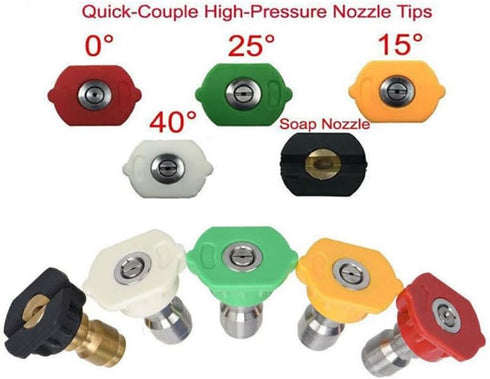 Pressure Washer Spray Nozzle Tips Multiple Degrees, 1/4 inch Quick Connect Design 5-Pack (2.5 GPM)...