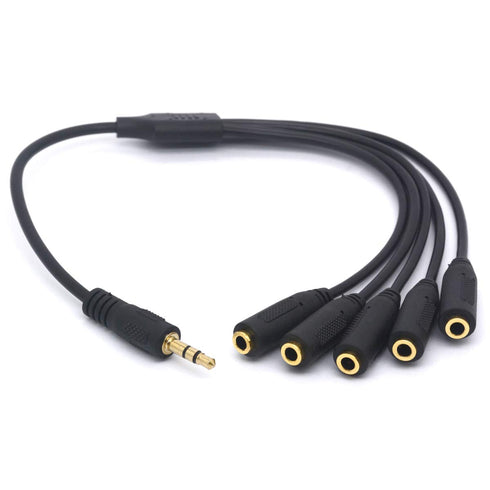 3.5mm Headset Splitter, 5 Way 1/8" 1 Male to 5 Female TRS Stereo Jack Audio Extension Cable Cord...