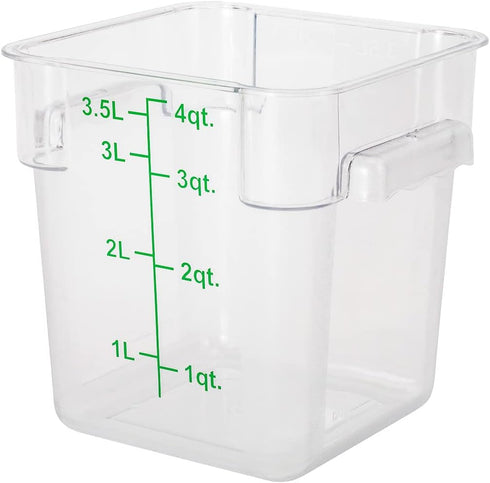 Met Lux 4 Quart Brine Bucket, 1 Square Marinating Container - With Volume Markers, Built-In Handle, Clear And Green Plastic Dough Rising Bucket, F...