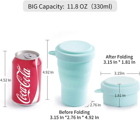 Silicone Collapsible Travel Cup for Outdoor Camping and Hiking Big Capacity With Lid (1 Pack) (Green)...