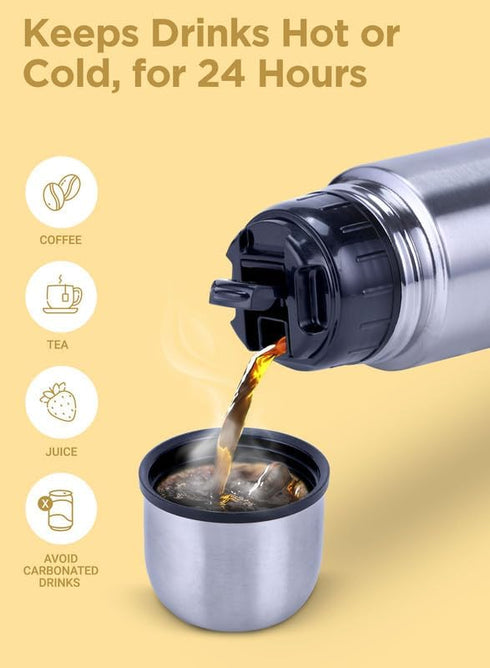 Milton Thermosteel Flip Lid 1000, Double Walled Vacuum Insulated Thermos 1000 ml | 34 oz | 1 Ltr | 24 Hours Hot and Cold Water Bottle with Cover, ...