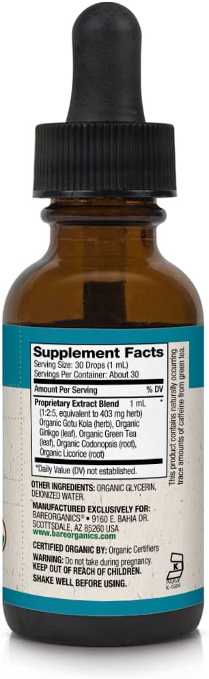 BareOrganics Clear Mind Liquid Drops, Herbal Supplement, Organic Drops, 1 Ounce...