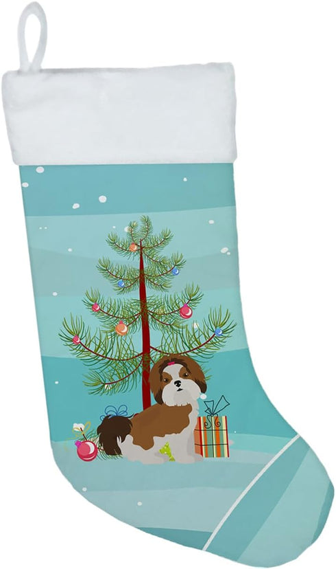 Caroline's Treasures CK3459CS Imperial Shih Tzu Christmas Tree Christmas Stocking Fireplace Hanging Stockings Christmas Season Party Decor Family ...