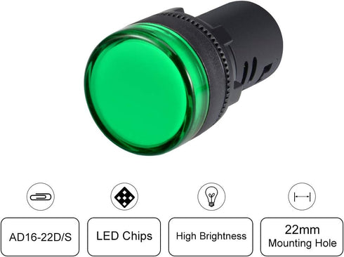 uxcell 3Pcs Green Indicator Light AC/DC 110V, 22mm Panel Mount, for Electrical Control Panel, HVAC, DIY Projects...