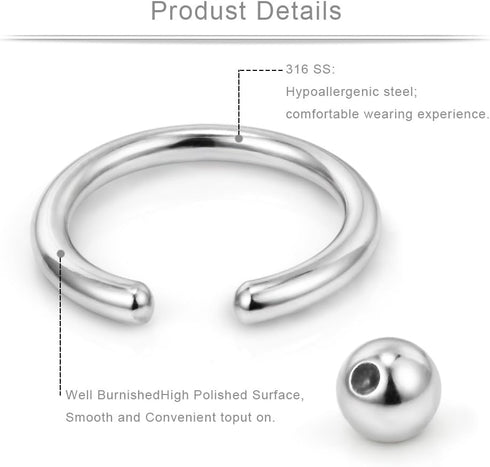 Ruifan 12PCS 14G 316L Surgical Steel Captive Bead Nose Tragus Lip Nipple Belly Piercing Jewelry Rings...