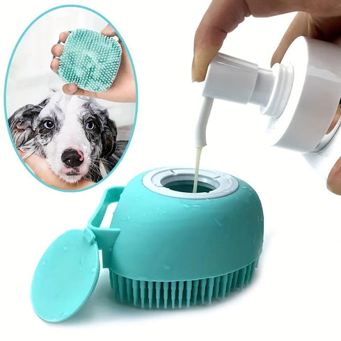 Dog Cat Bath Brush Comb Silicone Pet Grooming Brush Bath Shampoo Massage Dispenser Shower Brush For Short Long Haired Dogs And Cats(heart blue)...