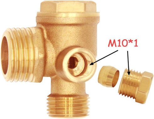 Solid Brass 3-Port Air Compressor Check Valve M10*1 x G3/8" x G1/2" Male Female Threaded Tube Connector Non-Return Valve...