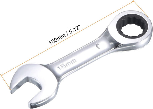 uxcell 18mm Stubby Ratcheting Combination Wrench Metric 72 Teeth 12 Point Box Ended Tools, CR-V...