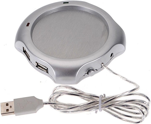 1PCS USB Beverage Warmer,Silver Beverage Cup 4 Port USB Hub Tea Coffee Electric Warmer Tea Cup Warmer for Home Office...