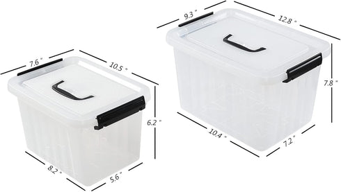 Plastic Bin with Lid, Mixed Size Latching Storage Box, 2 Packs, 6 Quart & 12 Quart...