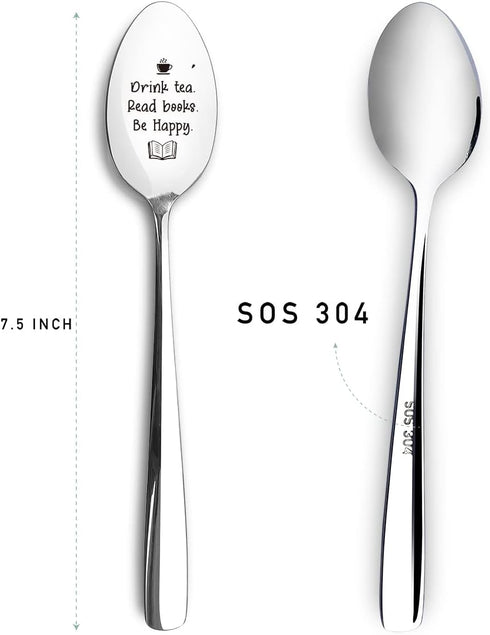 Drink Tea Read Books be Happy Tea Spoon Engraved Funny Gift for Women Men Tea Lover Spoon Best Thanksgiving Christmas Birthday Gifts...
