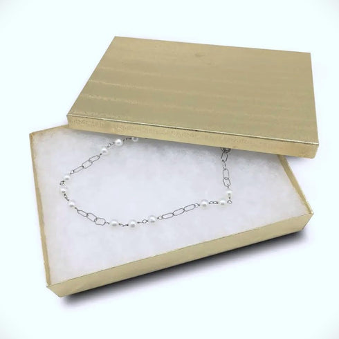 RJ Displays 6 Pack Gold Foil Paper Cotton Filled Lidded Jewelry Gift Box Necklace, Belt Buckle, Pendant, Brooch, Bracelet, Bangle, anklet Size- 7"...