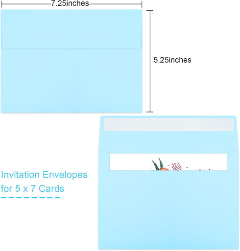 50 Packs Blue 5x7 Envelopes, Blue Envelopes 5x7, A7 Invitation Envelopes, Blue Envelopes, Envelopes Self Seal for Weddings, Invitations, Photos, G...