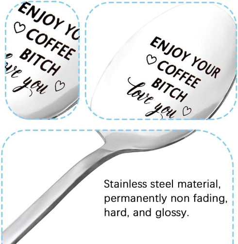 Funny Coffee Spoon Gifts for Coffee Lover Best Friend Besties Birthday Gifts for Friends Women Girls Wife Girlfriend Birthday Gift for Women Bitch...