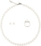 White Faux Hand Glass Imitation Pearls Necklace Earring Ring Jewelry 3 Set for Women...