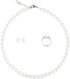White Faux Hand Glass Imitation Pearls Necklace Earring Ring Jewelry 3 Set for Women...