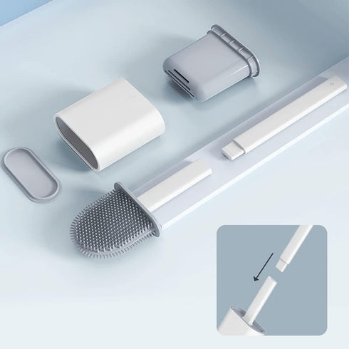 Toilet Brush and Holder Set for Bathroom, Deep-Cleaning Silicone Toilet Bowl Brush with Non-Slip Long Plastic Handle(White)...