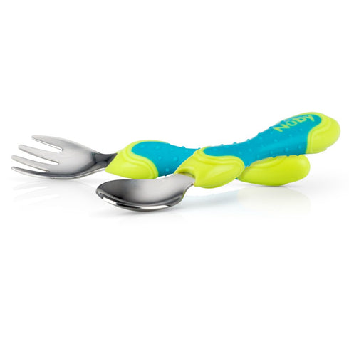 Nuby 2 Piece Stainless Steel Utensil, Blue/Green, 2 Count...