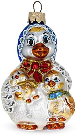 Mother Goose with Ducklings Glass Christmas Ornament...