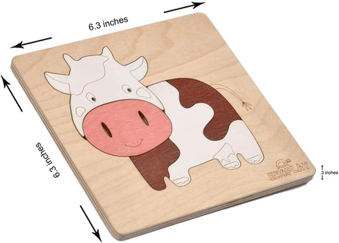 Happy Cow Wooden Puzzle for Kids | 5 Piece Jigsaw Puzzle for Preschool Kids | Learning Educational Toys Gifts for Boys Girls Ages 3+ Years....