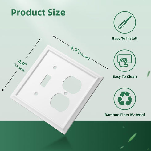 White Decorative Outlet Covers Wall Plates, Light Switch Cover Electrical Switch Plates - Bamboo Fiber Material Standard Size Wall Plates of vario...