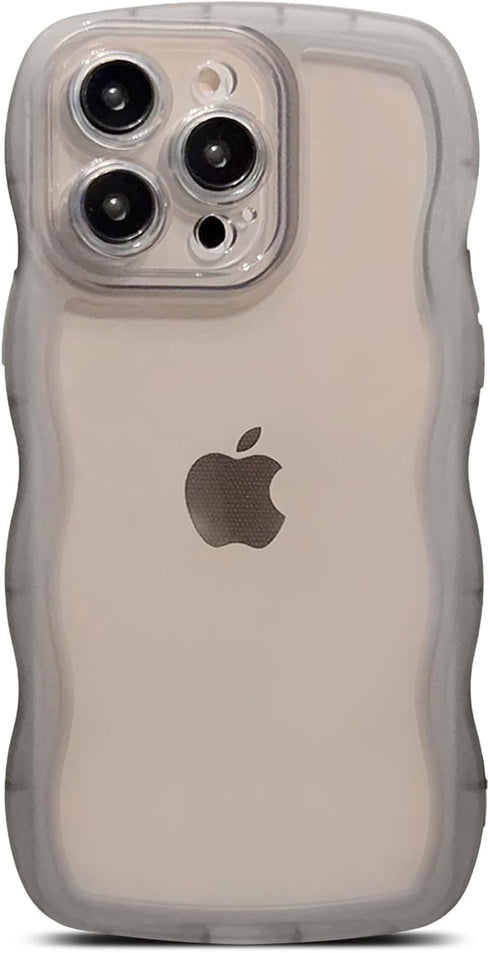 Compatible with iPhone 15 Pro Case,Cute Curly Wave Matte Frame Edge Soft Shockproof Protective Cases Clear Cover for Women Girls (Black)......