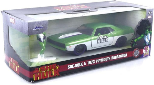 Marvel 1:32 1973 Plymouth Barracuda Die-Cast Car & 1.65" She-Hulk Figure, Toys for Kids and Adults...