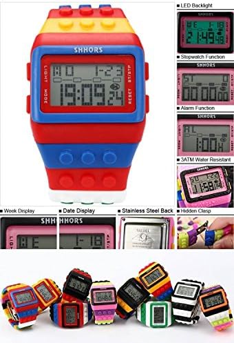 Men's Ladies Blocks Constructor Digital LED Backlight Alarm Sport Wrist Watch...