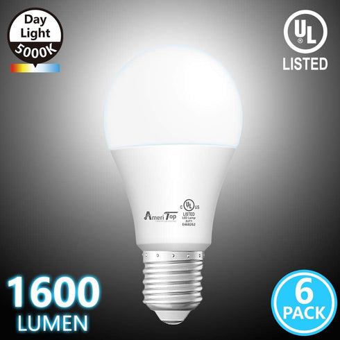 AmeriTop A19 LED Light Bulbs- 6 Pack, Efficient 14W(100W Equivalent) 1600 Lumens General Lighting Bulbs, UL Listed, Non-Dimmable, E26 Standard Bas...