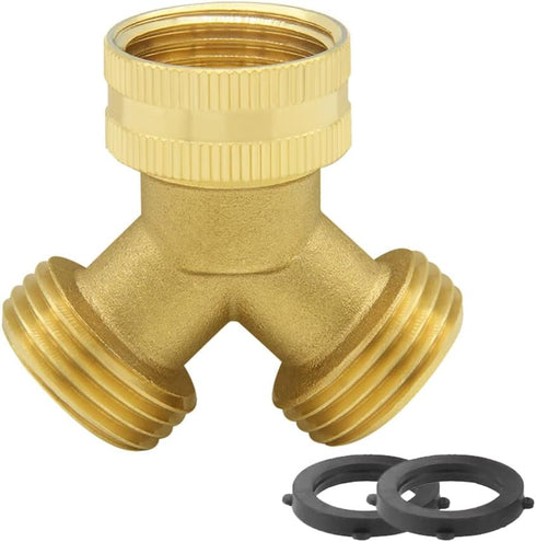 Hooshing Garden Hose Splitter 2 Way Heavy Duty Brass 3/4" GHT Hose Y Swivel Splitter Connector with Washers for Outdoor Faucet Hose...