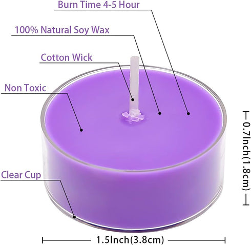 DEYBBY Scented Soy Wax Tealight Candles Bulk, Lavender Aromatherapy Candle for Stress Relief, Clear Cup Long Lasting, for for Relaxation, Spa and ...