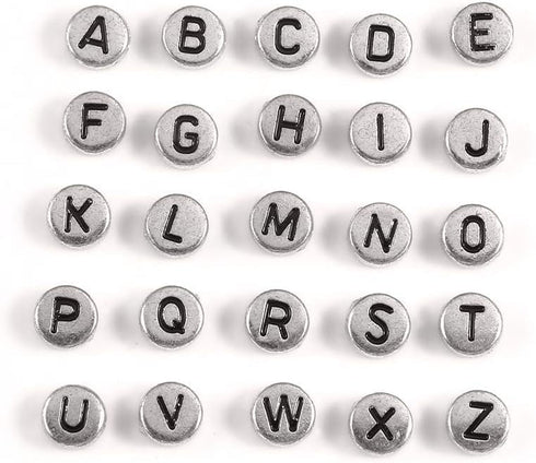Song Xi 1200pcs Silver Letter Beads for Bracelets, 4x7mm Black Alphabet Beads Friendship Bracelets Jewelry Making Kit for Christmas Gifts...