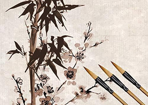 Chinese Calligraphy Brush, Writing Drawing Watercolor Ink Brushes Hubi Painting?Kanji Sumi?Wolf Bamboo Brushes Set for Professional Beginner (Gree...