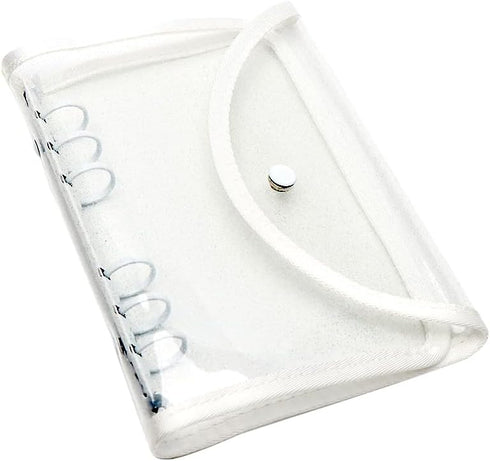 White A6 Binder 6 Ring Glitter PVC Budget Binder with Snap Button Closure, Loose Leaf Notebook Shell for Photocard Album, Cash Envelopes System, J...