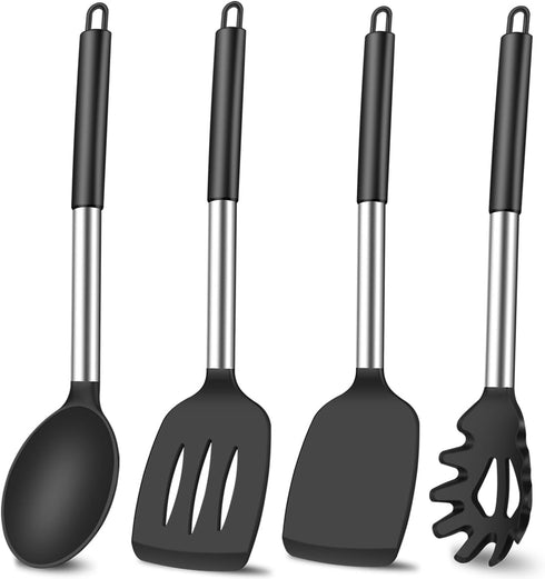 4Pcs Spatula, Silicone Spatula Turner Slotted Spatula Set Spoon, Spatulas Silicone Heat Resistant Wok Rubber Spatulas for Nonstick Cookware, Silic...