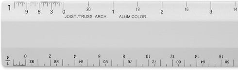 Alumicolor Architect 12 inch Bevel Ruler w/Joist/Truss Scale for Drawing, Drafting & Engineering, Calibrations Divided by (1/2, 1), (1/8, 1/4), Si...
