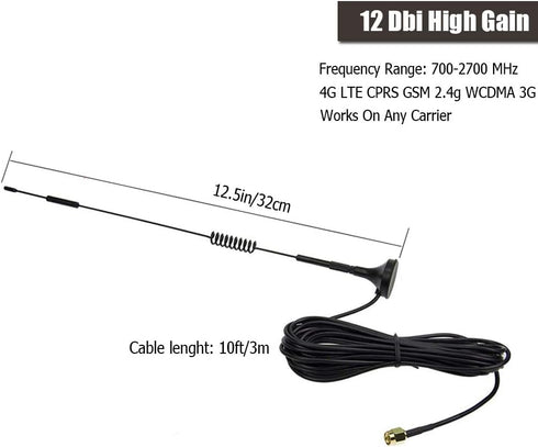 (2Pack) SMA Antenna 4G LTE 12Dbi 700-2700MHz Cellular Antenna Magnet Mount 4g Antenna 12Dbi 4G LTE CPRS GSM 2.4G WCDMA 3G by EJOYS...