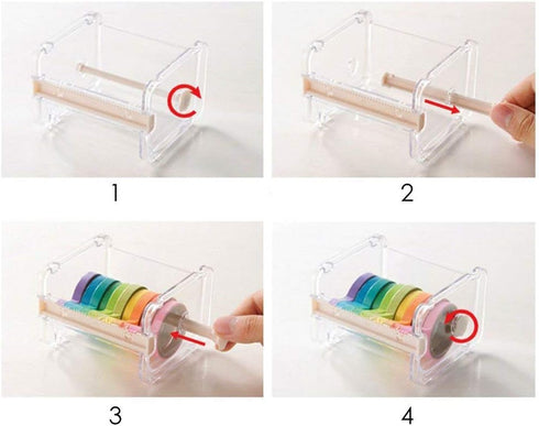 Hilitand Washi Tape Dispenser, Plastic Transparent Washi Tape Cutter Tape Holder Roll Tape Holder Office Desktop Tool(White)...