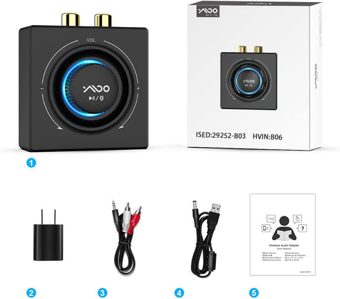 YMOO B06T3 Bluetooth 5.3 Receiver, 100ft RCA Bluetooth Audio Adapter for 3.5mm Jack AUX HiFi Home Stereo/Speaker from Smartphone/Tablet/Laptop,Dua...